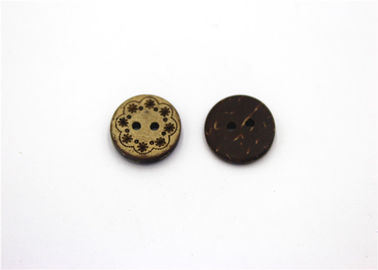 Natural  2 Holes Coconut Buttons With Flower Pattern Engraving